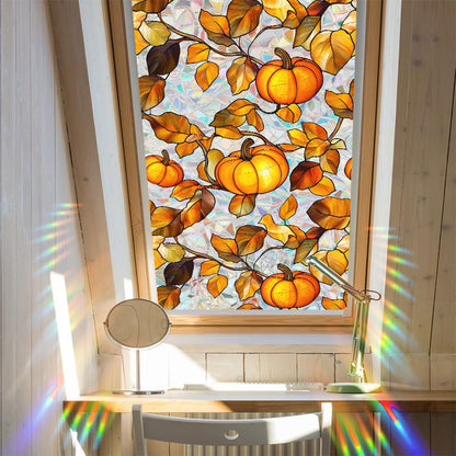 Niviy Pumpkin Thanksgiving Halloween Fall Window Clings, Stained Glass Window Film for Windows Autumn Clings Autumn Home Office Decorations for Indoor Outdoor (16.93 x 39.37inch)