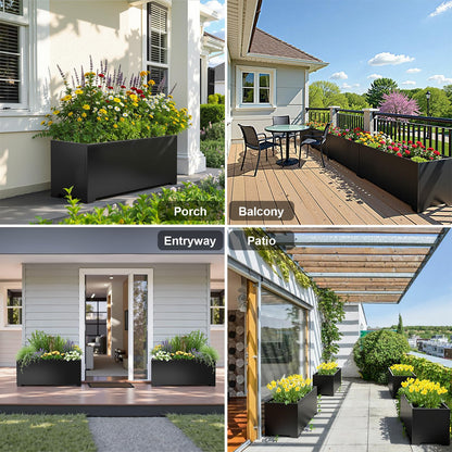Gabviem Metal Planter Box 36" L x 15" W x 15" H, Rectangular Trough Planter Box with 6 Drainage Holes & Raised Bottom, All-Weather Garden Planter Box for Outdoor Patio/Porch, Lawn, Black