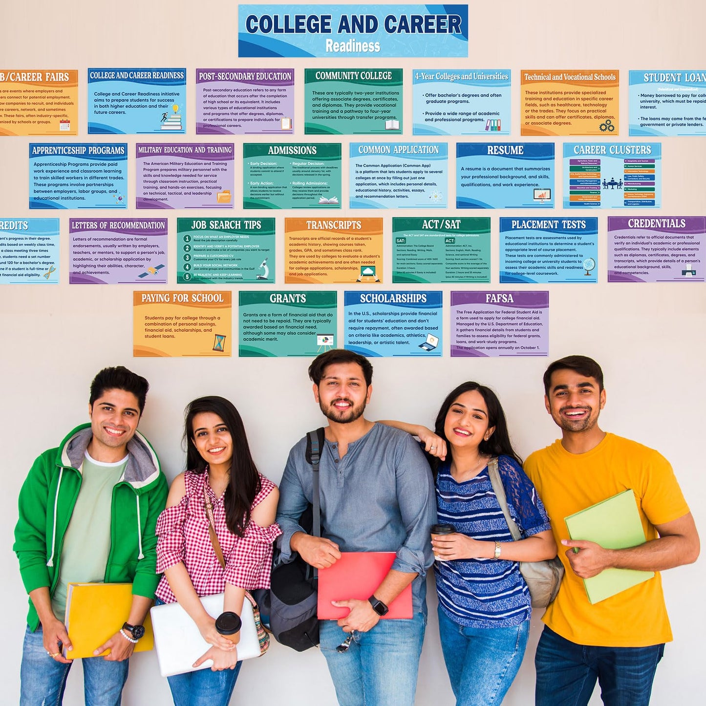 Outus 29 Pcs College and Career Readiness Posters Bulletin Board Kits for High School Classroom Decorations College Jobs and Career Interactive Bulletin Board Set Higher Educational Poster (Boho)