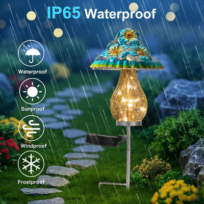 LOVERUIS Garden Statues with Solar Watering Can Lights, Cute Outdoor Garden Decor for Patio Yard Lawn Ornaments, Unique Gift for Women Mom Grandma (ARS-Mushroom Blue)