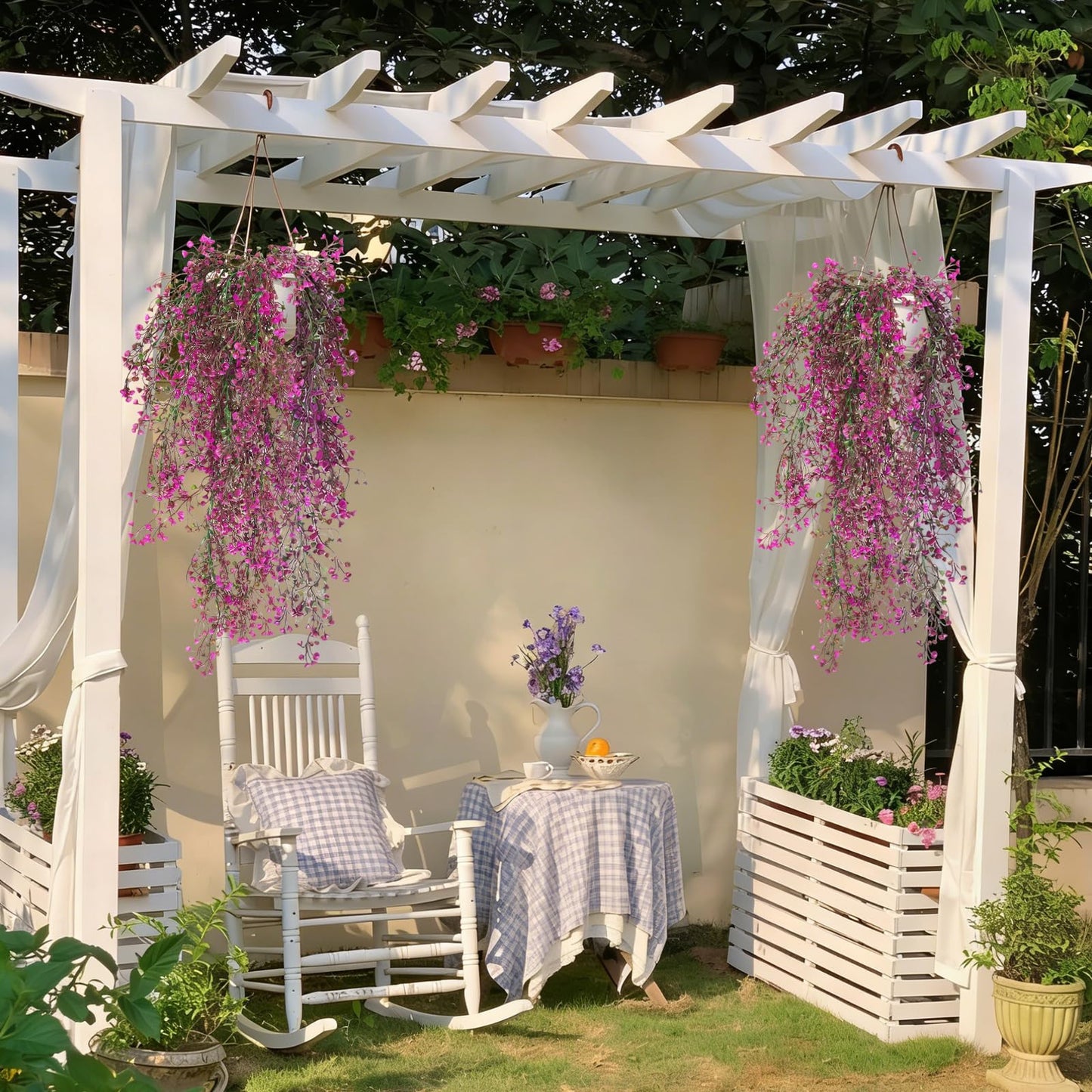 RECUTMS Artificial Hanging Leaves Plants 6Pcs Indoor Fake Flower Swags Faux Vines Ivy Leaves Plastic Greenery Resistant Plastic for Wall Wedding Party Porch Garden Decoration(Fuchsia)