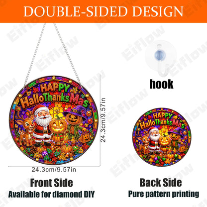 Eiflow Hanging Diamond Art Fall Kit for Adults DIY Acrylic Thanksgiving Diamonds Craft Painting Ornament Pumpkin Kit, Special Crystal Christmas Diamond Art Painting Window Door Hanging Pendant