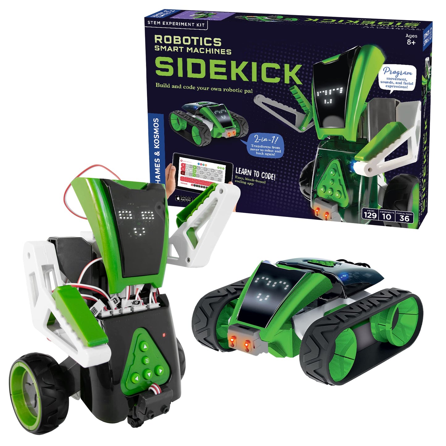 Thames & Kosmos Robotics: Smart Machines – Sidekick | Build a 4-Wheeled Rover & a 2-Wheeled Robot | Customizable Intro to Robotics & Programming | Includes LEDs, Speaker, Motors, Infrared Sensor