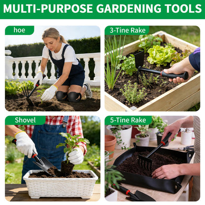 SHAOKAOLU 10 Pcs Gardening Tool Set - Heavy Duty Garden Kit with Stainless Steel Pruning Shears, Trowel Garden Tool, Kneeling Pads, Repotting Mat - Garden Tote, Ideal Gardening Gifts for Women and Men