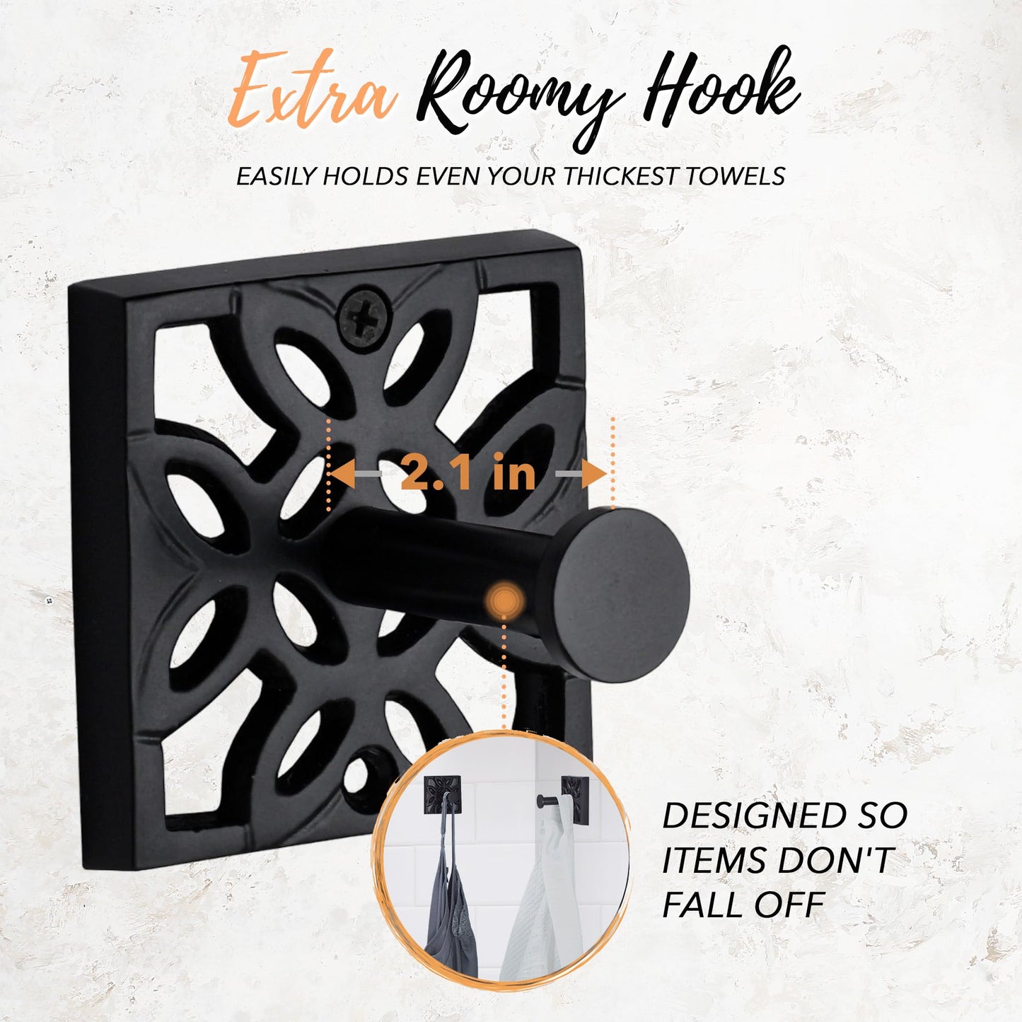 Autumn Alley Black Bathroom Towel Hook Robe Hook Wall Mounted - Decorative Wall Hooks for Towel, Robe, Coat, and Door Hooks for Bathroom Rustproof Modern Unique Style, 2 Pack