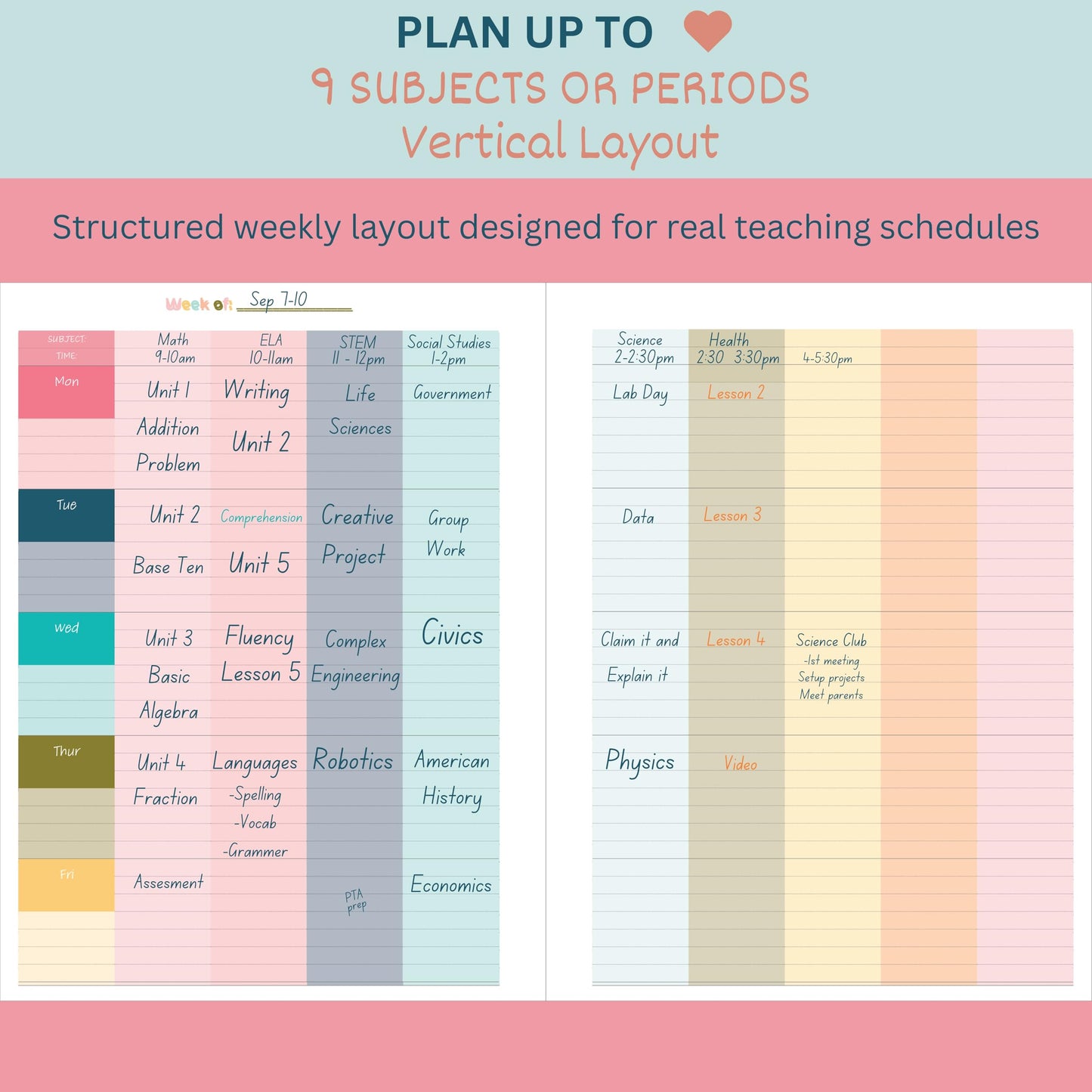 Undated Teacher Planner 8.5 x 11-12 Months & 52 Weeks | Colorful Ribbons Cover | Monthly & Weekly Lesson Plan Book with Stickers, Storage Pocket & Snap-In Bookmark | Classroom Organizer