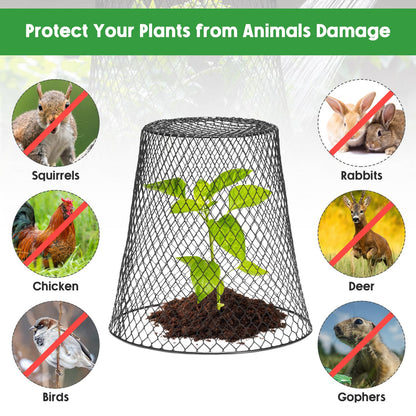 Geosar 10 Pcs 9 inch Chicken Wire Cloche Plant Protector Cover Metal Garden Cloche Dome for Plants Chicken Wire Protection Basket with Garden Stakes for Avoiding Rabbit Bird Small Animals Eat (Black)