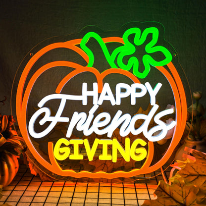 Happy Friendsgiving Neon Signs Thanksgiving Neon Sign for FriendsGiving Party Decorations FriendsGiving Sign for Wall Decor Pumpkin Neon Sign for Door Wall Art Window Home Party