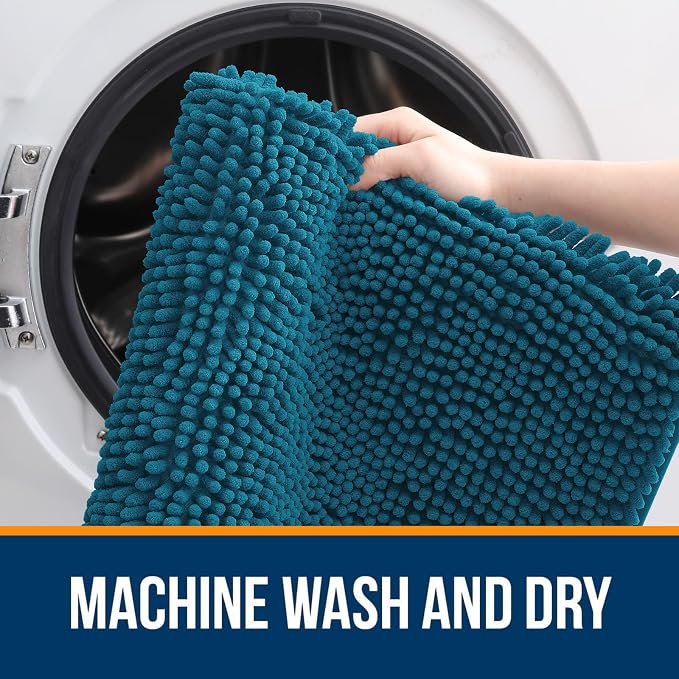 OLANLY Large Bathroom Rugs 44x32, Extra Soft Absorbent Chenille Bath Rugs, Rubber Backing Quick Dry, Machine Washable Bath Mats for Bathroom Floor, Tub and Shower, Home Decor Accessories, Peacock Blue