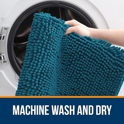 OLANLY Bathroom Rugs 30x18, Extra Soft Absorbent Chenille Bath Rugs, Rubber Backing Quick Dry, Machine Washable Bath Mats for Bathroom Floor, Tub and Shower, Home Decor Accessories, Peacock Blue