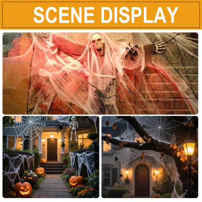 1200 sqft Halloween Spider Webs Decorations with 100 Extra Fake Spiders, Super Stretch Cobwebs for Halloween Indoor and Outdoor Party Supplies,Yard Haunted House Indoor Decor Supplies (0.66, Pounds)