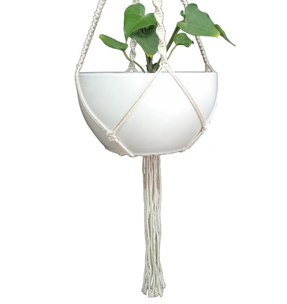 1 PCS Macrame Plant Hanger & Holder, Hanging Planter 4 Legs Double Deck for 8 inch to 10 inch Two Pots Indoor Outdoor Hanging Planter Hemp Rope 67 Inch with Metal Ring (Cotton)