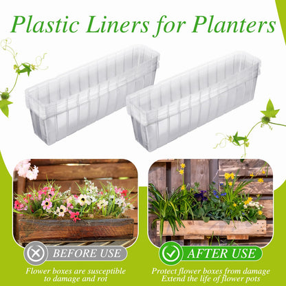 Domensi 25 Pcs Plastic Liners for Planters Planter Box Liner Clear Rectangular Plastic Window Flower Box 16.2" l x 3" W x 3.5" H for Indoor Outdoor