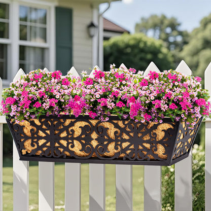 Karlliu 2 Pack 24 Inch Window Boxes Planters Railing Planter Box with Adjustable Brackets & Coco Liners Fabric Plant Grow Bags Deck Railing Planter Boxes Balcony Hanging Flower Box for Outdoor Plants