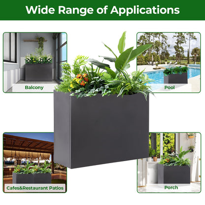 Metal Tall Rectangular Planter 32" L x 12" W x 24" H – Heavy Duty Steel Large Planter Box with Drainage Holes & Removable Shelf – Outdoor & Indoor Tall Flower Planter for Patio, Porch, Yard & Balcony