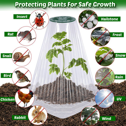 VICAMB 20 Pack Garden Cloches for Plants with 40PCS Ground Stakes,Clear Reusable Bell Covers with Rotatable Vent for Plant Protection,Garden Protector from Animals Birds Chicken,7.9" H X 6.7" D