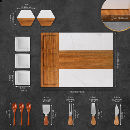 Charcuterie Board Set - Large Marble Cheese Board – Perfect Wood Charcuterie Boards Accessories Housewarming Gifts for New Home, Bridal Shower, New House Gift