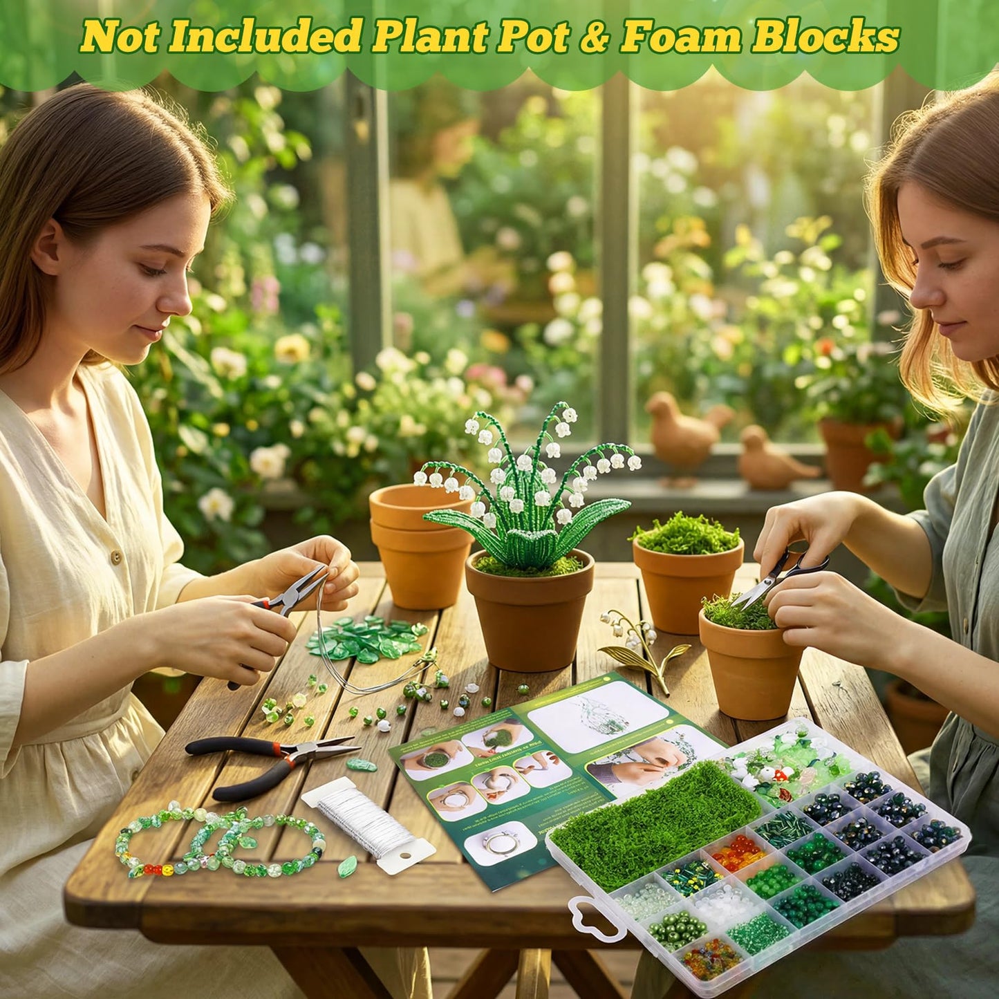 FOGWOWO 2628 Pcs Beaded Plant Kit Green Beads for Beaded Plants,Forever Plant Kit Green Glass Beads Plant Beads for Plants Making,Glass Leaf Bead for Jewelry Making DIY Crafts