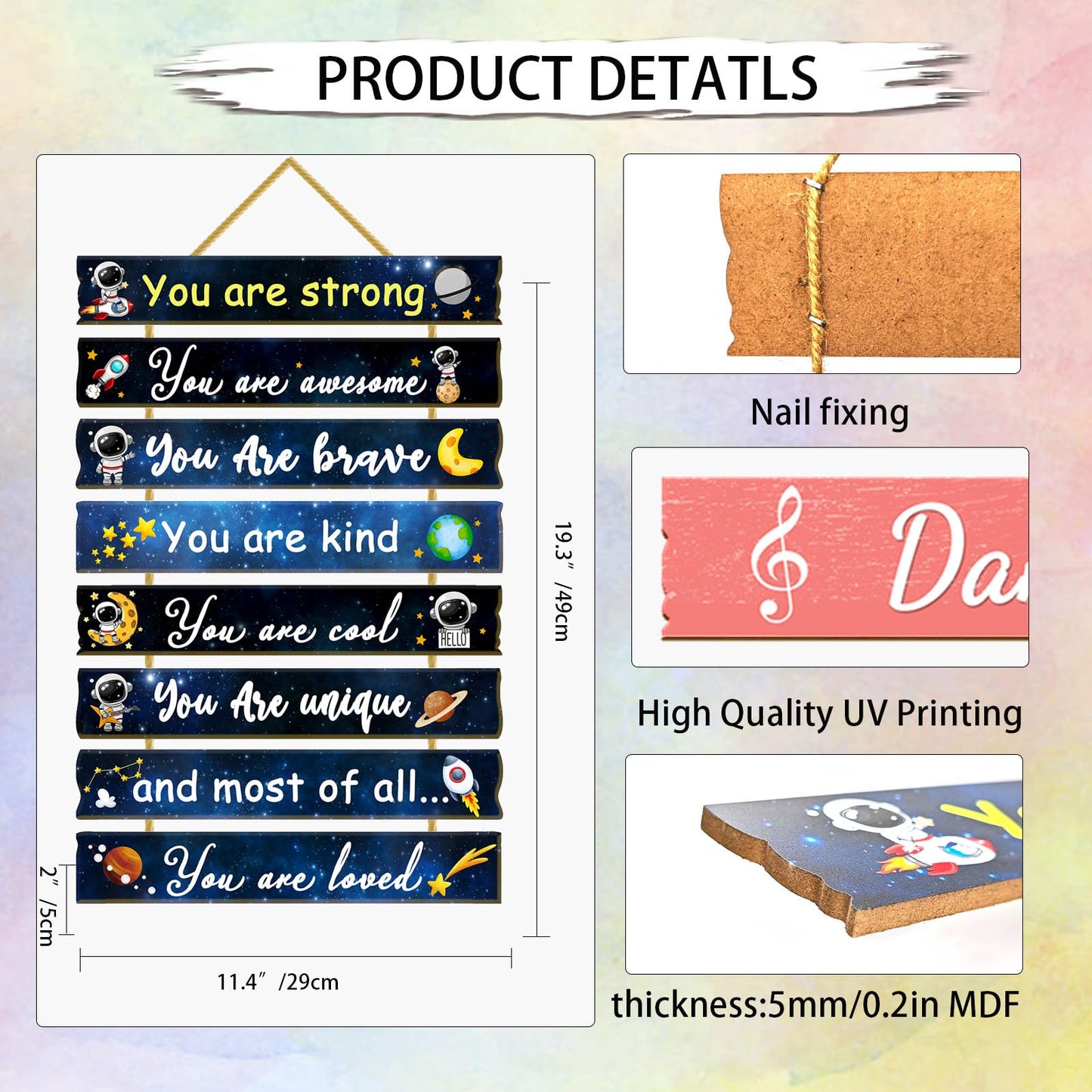 Rutiyoka Outer Space Themed Room Decor for Boys Bedroom Wall Inspirational Art Kids Wood Decorations Little Boy Nursery Toddler Sign