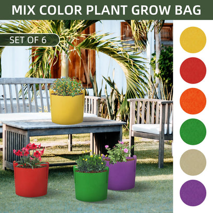 Ohiyoo 6 Pack 10 Gallon Grow Bags, Colorful Fabric Plant Pots with Handles, Garden 10 Gal Fabric Grow Pots, Vegetable Plant Growing Bags for Garden (10 Gallon)