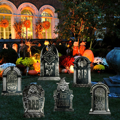 23.62in Halloween Tombstones Yard Sign, 5 PCS Large Tombstones Gravestone DIY Halloween Decor RIP Lawn Signs with Stakes, Outdoor Yard Decoration
