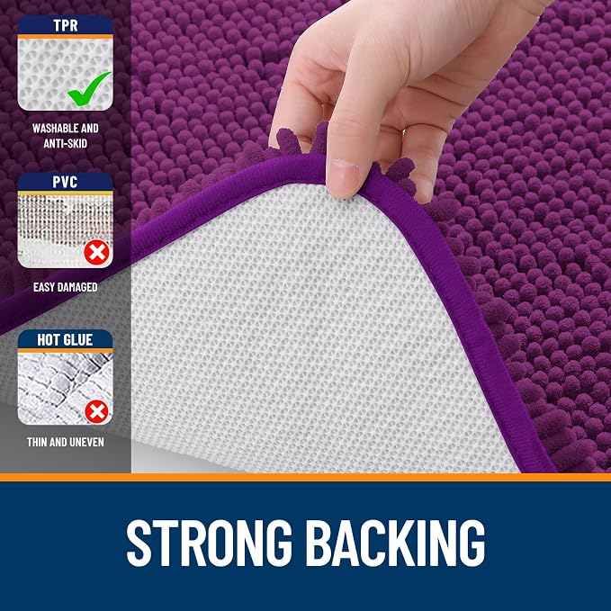 OLANLY Large Bathroom Rugs 47x32, Extra Soft Absorbent Chenille Bath Rugs, Rubber Backing Quick Dry, Machine Washable Bath Mats for Bathroom Floor, Tub and Shower, Home Decor Accessories, Purple