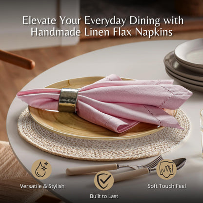 Ramanta Home Pink Cloth Dinner Napkin Set of 12-18x18 Inch, Easter Premium Cotton Linen Flax Hemstitched Napkins for Spring Decor Wedding, Party, Kitchen | Soft Durable Washable for Everyday Use