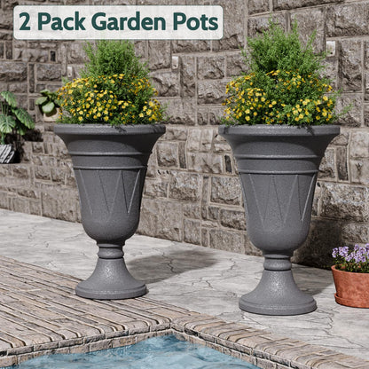 Trygoal 23.6" Tall Plastic Urn Planters for Outdoor Plants, Set of 2 Heavy-Duty Classic Indoor Large Flower Pots with Drainage Holes & Trophy Design, Outdoor Planters for Porch, Home Garden, Dark Grey