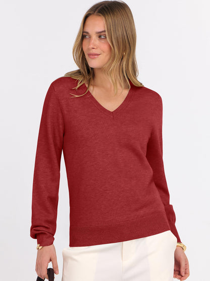 ANRABESS Womens Long Sleeve V Neck Sweaters 2025 Fall Casual Classic Soft Loose Fit Basic Pullover Jumper Top