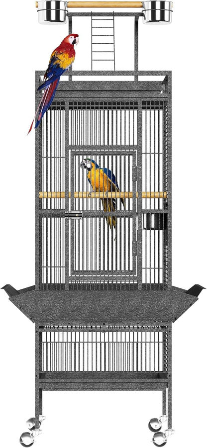 61 Inch Large Parrot Cage with Rolling Caster Wheels -, Smart Feeding & Cleanliness Design, Effortless Maintenance & Assembly, Portable Mobility with Rolling Stand