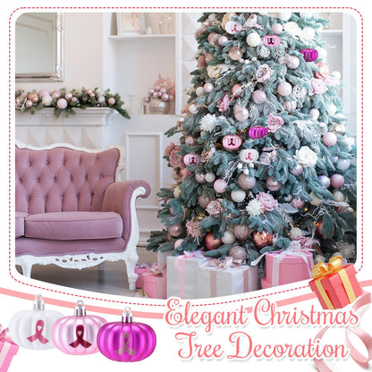 Vertintong 12 Pcs Christmas Hanging Ornaments for Tree 3D Pink Pumpkin Pendants Breast Cancer Awareness Sign Christmas Ornaments for Xmas Tree Party Decor (Flat Style)