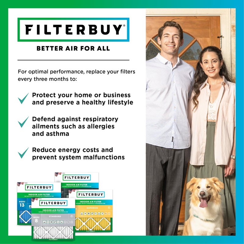Filterbuy 12x30x1 Air Filter MERV 8 Essential Dust & Allergy Defense (4-Pack), Electrostatic Pleated HVAC AC Furnace Filters Replacement, Made in USA (Actual Size: 11.88 x 29.88 x 0.75)