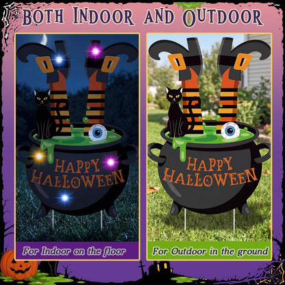 RattanView 3 Pcs Halloween Lighted Witch Legs with Stakes Yard Signs 15.8 x 9.8'' Scary Witch Feet with Lights Halloween Decorations Outdoor for Lawn Garden Yard Haunted House