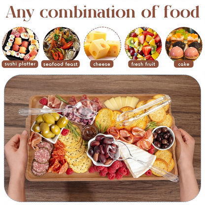 Baderke 1 Set 16" x 9" Chilled Serving Tray for Parties with Compartments Ice Chilled Party Crudite Platter Charcuterie Serving Board Cold Dish Dip Tableware for Seafood Vegetable (Light Wood)