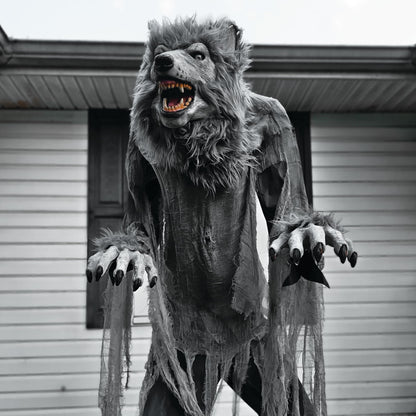 Haunted Hill Farm 7-Ft. Tall Motion-Activated Towering Werewolf by SVI, Premium Halloween Animatronic, Plug-in (HHTWRWOLF-1FLSA)