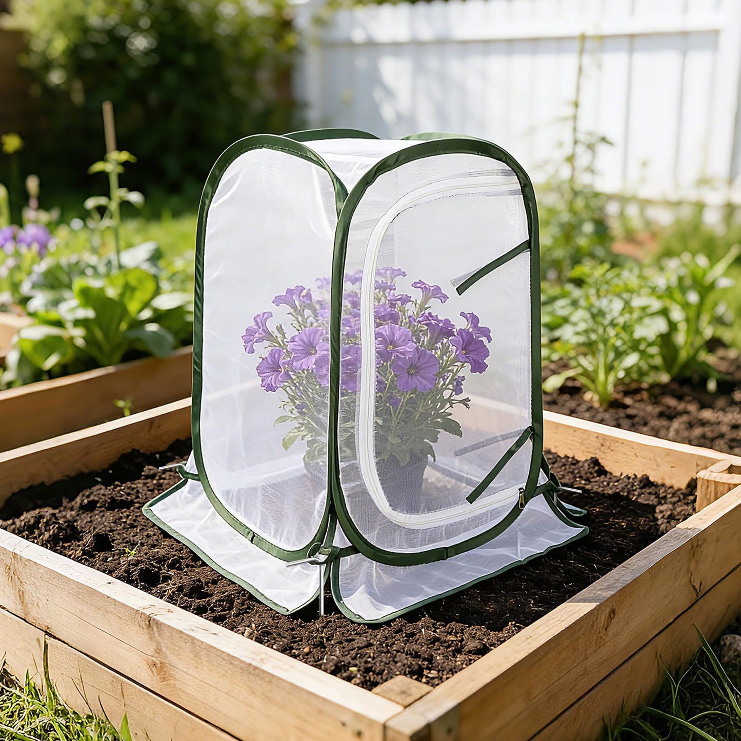 Augshy 3 Pack Pop Up Plant Covers Plant Protectors Tent Mesh Plant Protectors from Animals and Birds Garden Net Cage with Stakes for Protect Outdoor Plants Vegetables Flowers Shrubs 13"x13"x20"