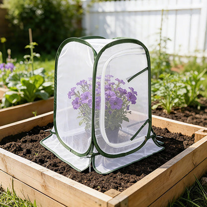 Augshy 3 Pack Pop Up Plant Covers Plant Protectors Tent Mesh Plant Protectors from Animals and Birds Garden Net Cage with Stakes for Protect Outdoor Plants Vegetables Flowers Shrubs 13"x13"x20"