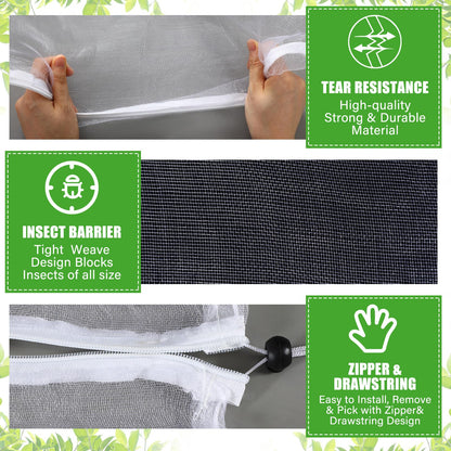 Vincreem 12 x 12 ft Large Fruit Tree Netting for Protecting Fruit from Squirrels Birds Bug Deer & Rat Garden Mesh Netting with Zipper and Drawstring Heavy Duty Tree Covers for Garden Bushes