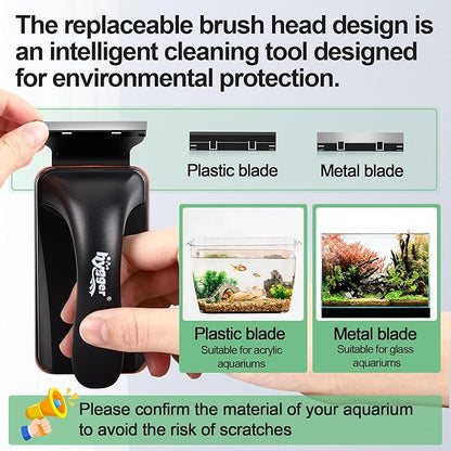 hygger Magnetic Aquarium Fish Tank Glass Cleaner,Detachable Dual-Blades Brush Tool with Floating Scrubber, Double Side Magnetic Algae Scraper for 0.4-0.8 Inch Thick Glass Aquariums Tank (L)