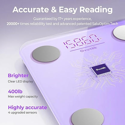 Ovutek Smart Scale for Body Weight, Digital Bathroom Scale BMI Weighing Body Fat Scale, Accurate Body Composition Scale Monitor for People's Health with Smartphone App, Compact Size, 400lb (Purple)