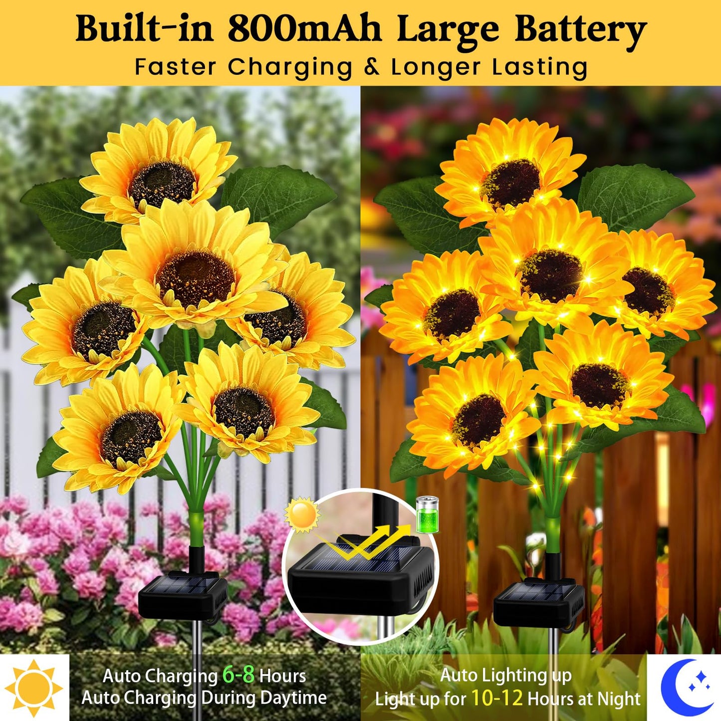 VOOKRY Solar Lights Outdoor, 4 Pack with 24 Sunflower Lights, Waterproof Solar Flowers Garden Decor, Birthday Gifts for Mom Women Grandma, Sunflowers Yard Decoration for Lawn Backyard Patio Flowerbed