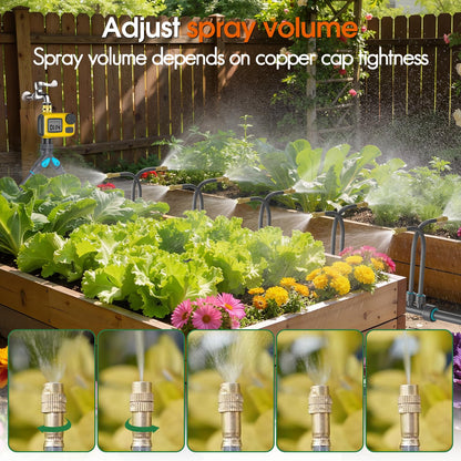 CyberOrd 98FT 1/2" Drip Irrigation System Kit with Smart Water Timer for Garden,Automatic Watering System with 20pcs 360° Adjustable Copper Nozzles, Irrigation System for Garden,Yard, Lawn,Greenhouse