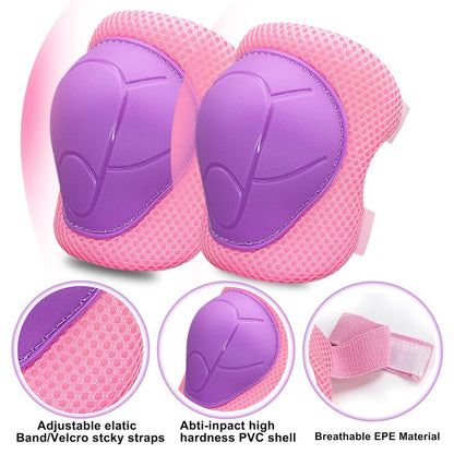 Kids Protective Gear Set, Knee Pads for Kids 3-10Years Toddler Knee and Elbow Pads with Wrist Guards Boys or Girls for Skating Cycling Bike Rollerblading Scooter Bike (Purple Pink, M(6-10years))