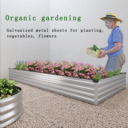 ZUNUDA 8×2×1FT(2PCS) Galvanized Raised Garden Bed Kit Metal Planter Boxes，Large Outdoor Planters Garden for Planting Vegetables,Flowers,Herbs -Silver