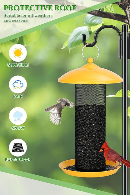 Gtongoko Finch Bird Feeders for Outdoors 2.5 LB Capacity Squirrel Proof Metal Mesh Tube Bird Feeders Thistle & Nyjer Seed Hanging Feeder, Yellow, 1 Pack