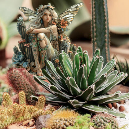 ANNUOZE Fairy Garden Stake Decor, 2D Flat Acrylic Fairy Garden Decor Panel, Elf Yard Sign for Outdoor Indoor Yard Lawn Plants Pots, Fairy Garden Accessories (Cactus Fairy)