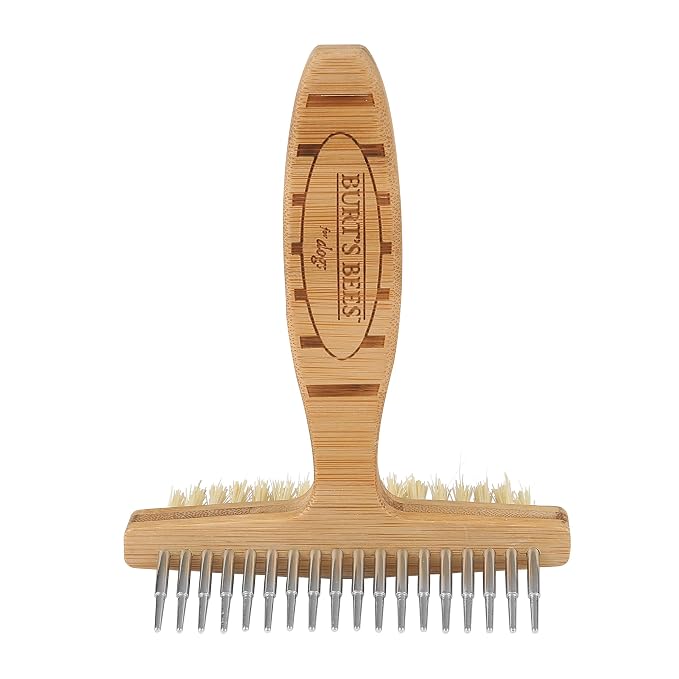 BURT'S BEES FOR PETS Brown Oblong Double Sided Dog Brush - All Hair Types, Unisex, 0.2 lbs, Hemp Bristle for Detangling, Shedding Rake for Mats Removal