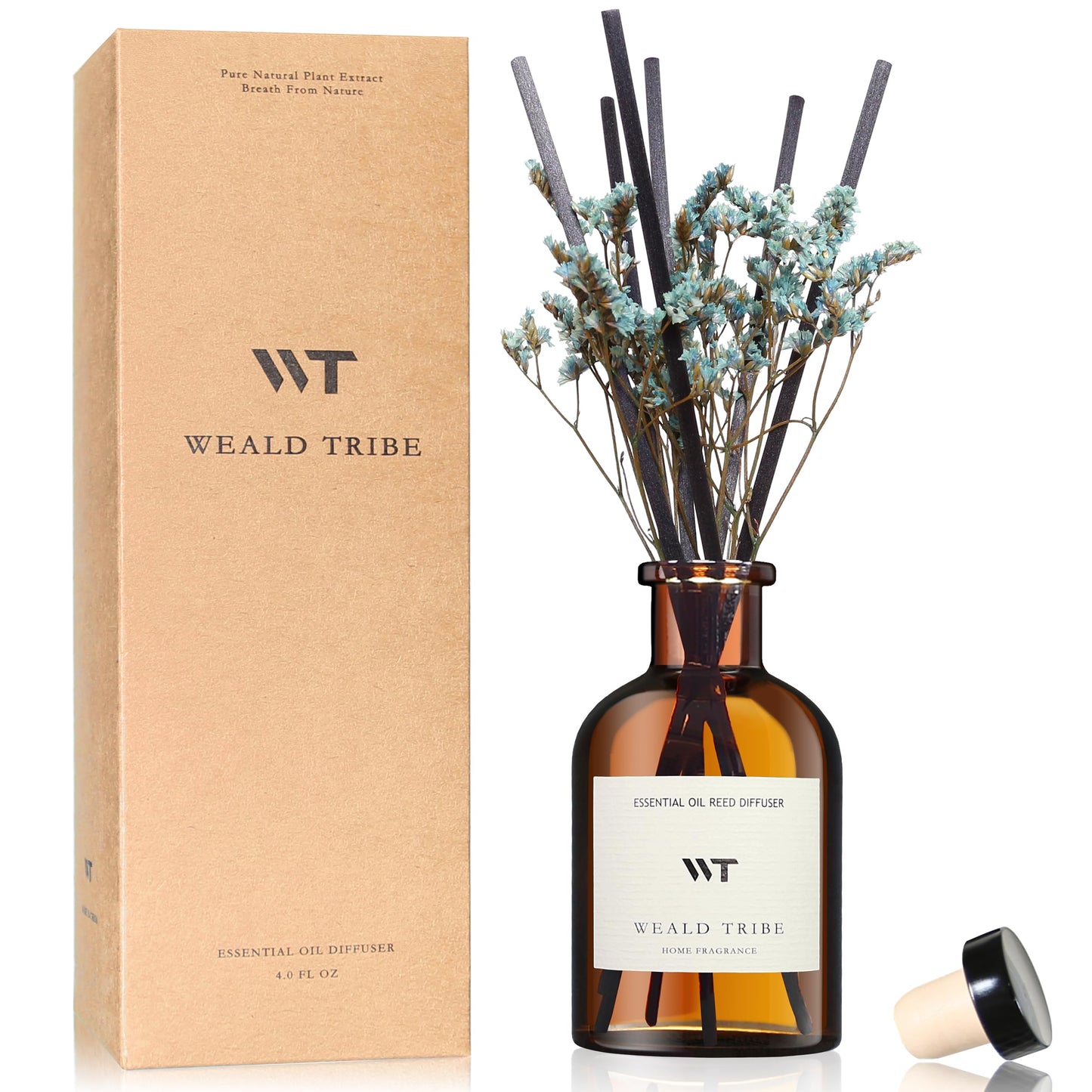 WEALD TRIBE Flower Reed Diffuser Set Vanilla Cinnamon Scent for Bathroom Air Fresheners | 4.0 fl oz Essential Oils with Sticks Home Fragrance Defusers | House Bedroom Office Shelf Decor & Gift