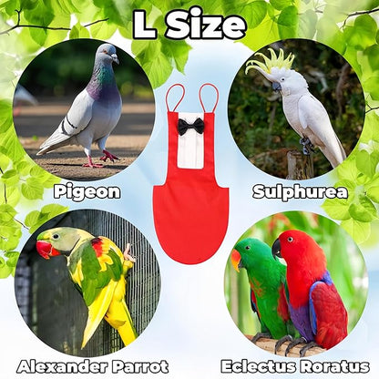 Bird Diapers with Bow Bird Harness Tuxedo Flight Suits with 80in Flying Leash Parrot Nappy with Waterproof Inner Layer Urine Wet Suite for Cockatiel Conure Parakeet Macaw Budgie-Red,L