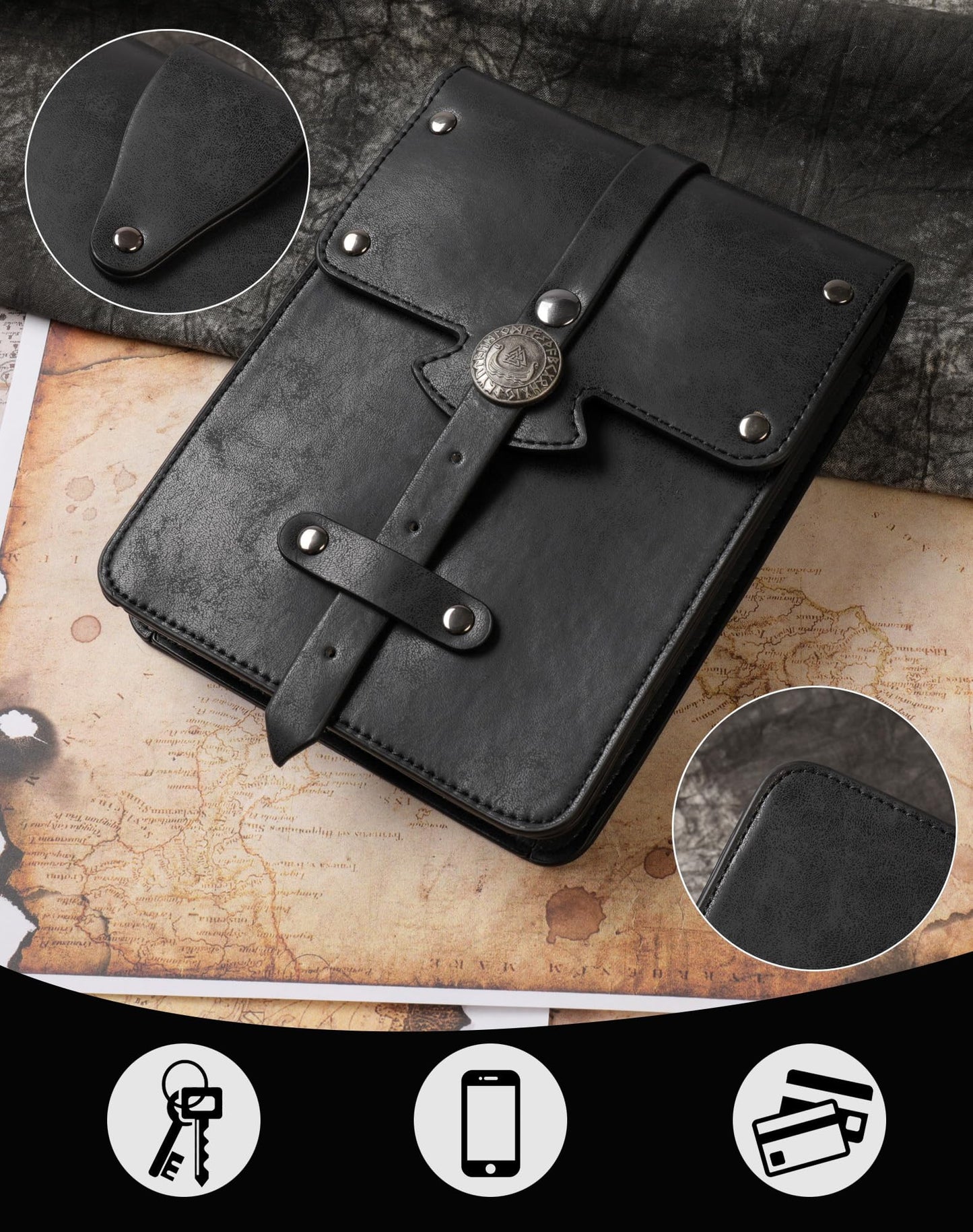 Jigglyjoo 5PCS Medieval Belt Costume Accessories, Renaissance Belt Mug Strap, Sword Frog for Viking Halloween Cosplay (Black C)